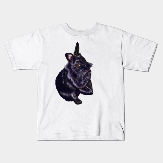 bunny rabbit cute  furry ebony colored coloured lionhead bunny rabbit Kids T-Shirt by Artonmytee